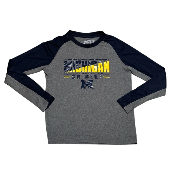 Boys University U of M Michigan Large 12 - 14 Youth Crewneck Top Tee Blue Maze - Picture 3 of 6